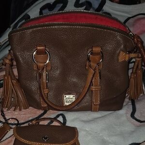 Dooney & Bourke Brown Leather Handbag With Change Purse And Keychain